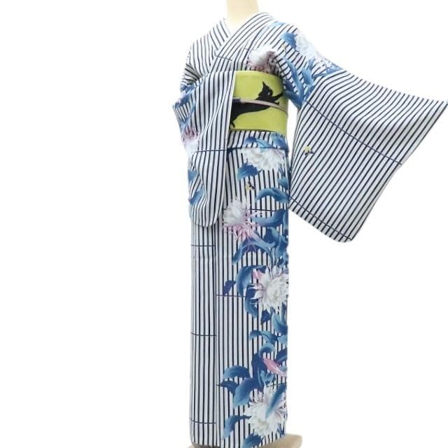 Y3111◆美品 洗える夏着物 撫松庵謹製 薄物 月下美人 蛍 浴衣