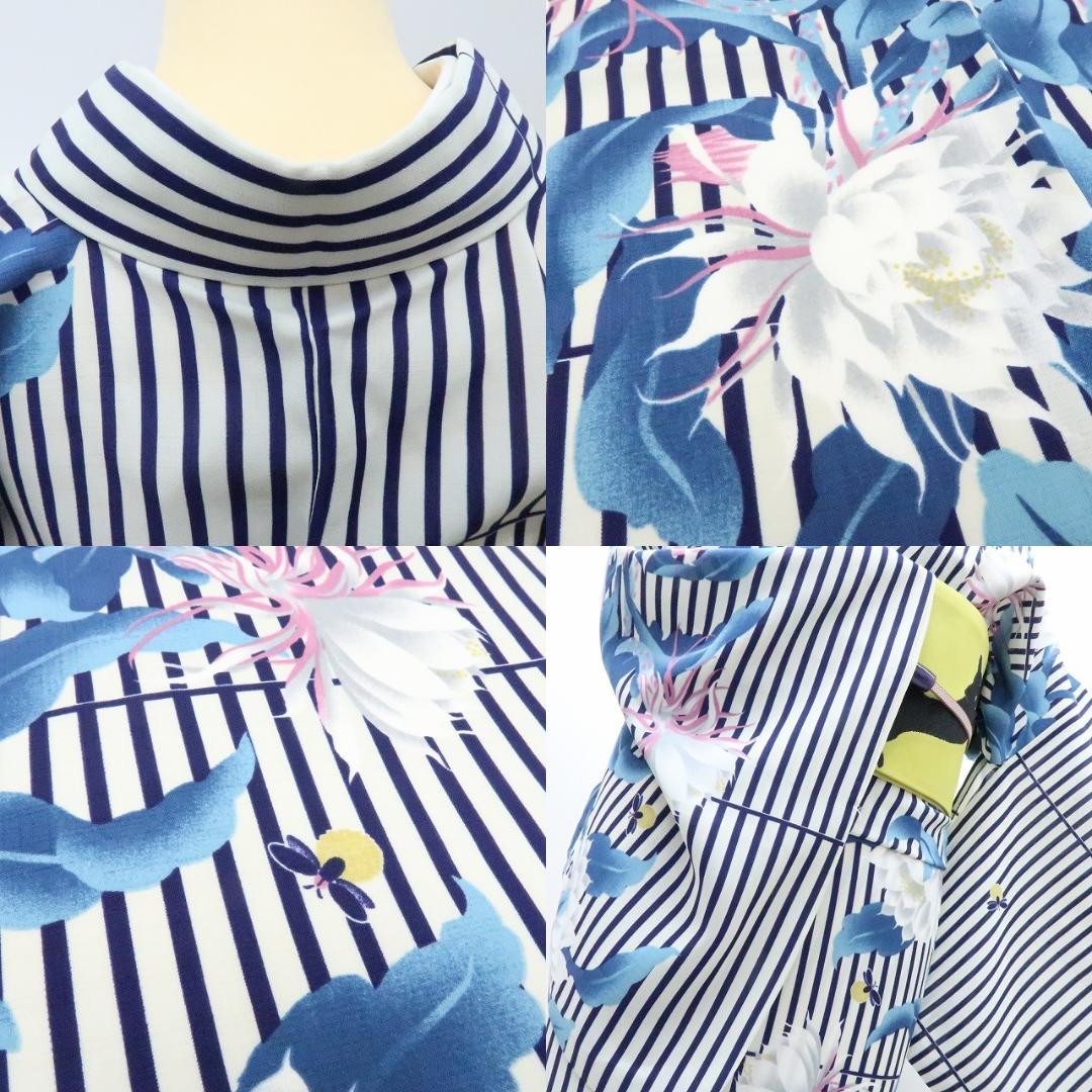 Y3111◆美品 洗える夏着物 撫松庵謹製 薄物 月下美人 蛍 浴衣