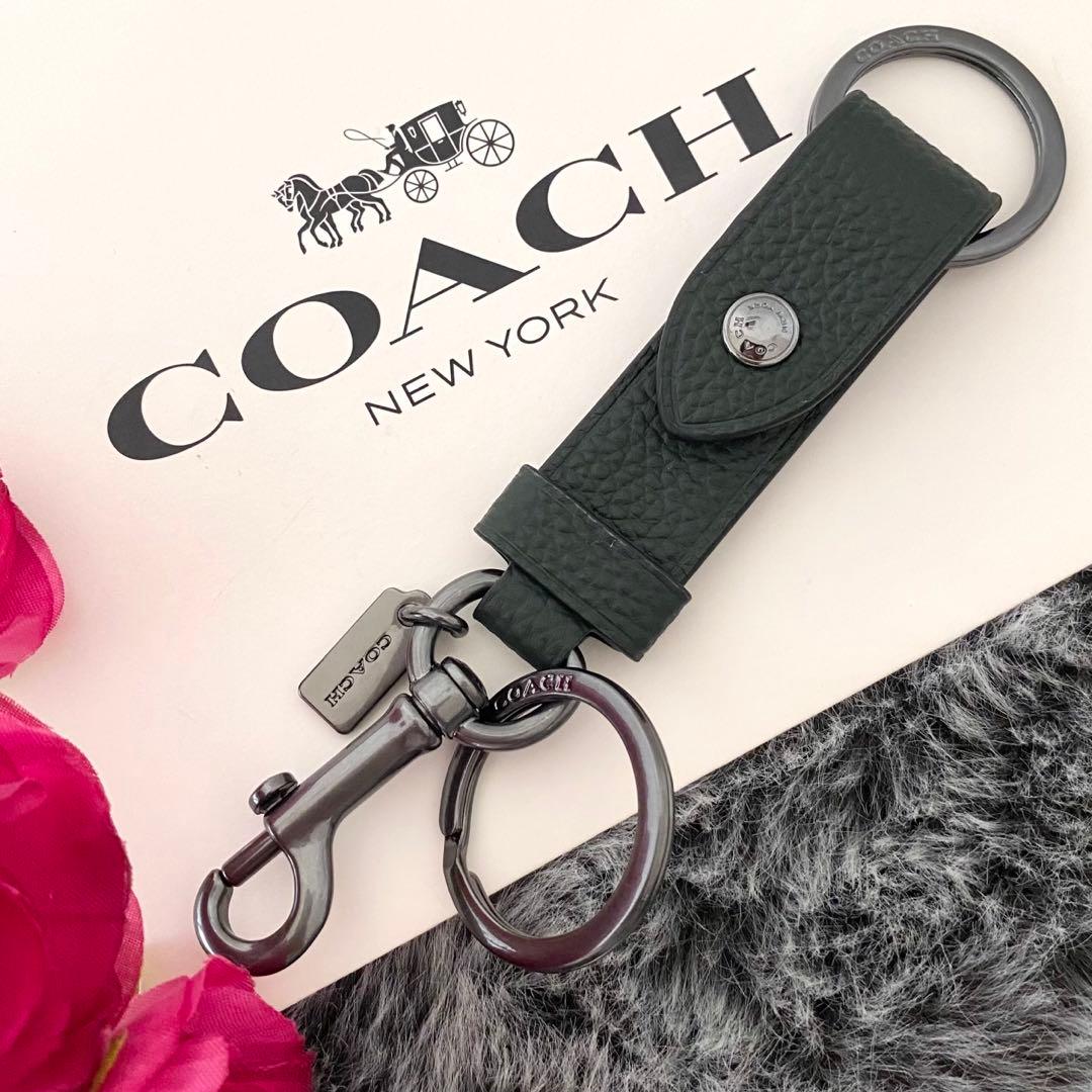 新品☆COACH(コーチ)メンズ グリーン ガンメタ キーホルダー キーリング