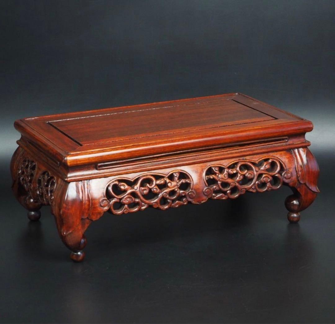 送料無料　時代物　唐木花梨透かし彫り花台/盆栽台　未使用