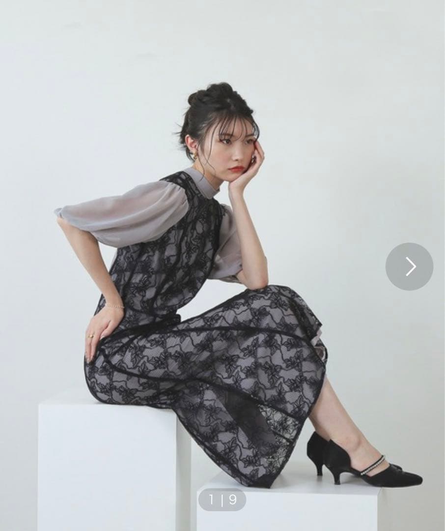 【kana】パフスリーブ レース マーメイドライン パーティー ドレス