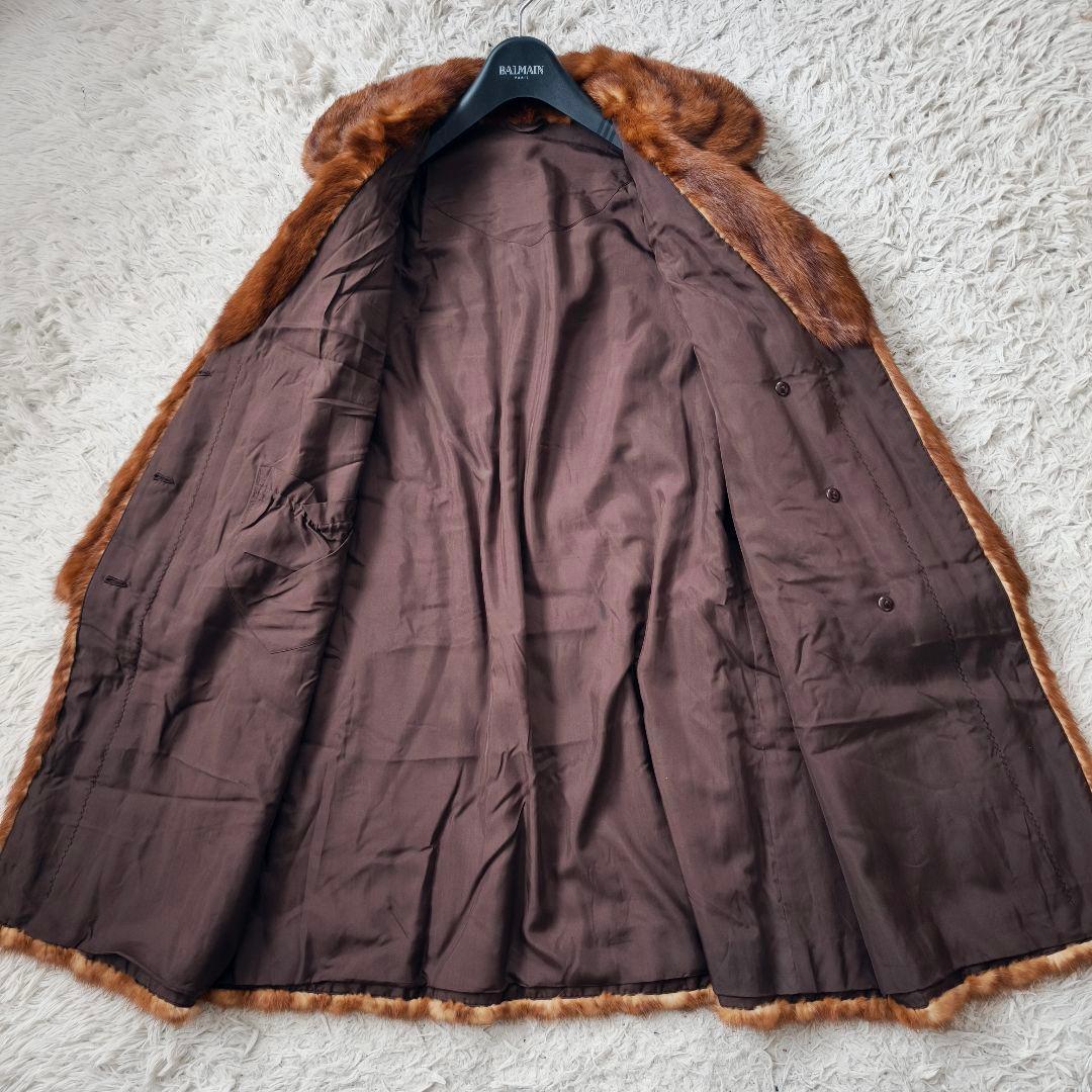 【美品 高級◎】 着丈93 毛皮 ミンク ロング デミバフ ファーコート L