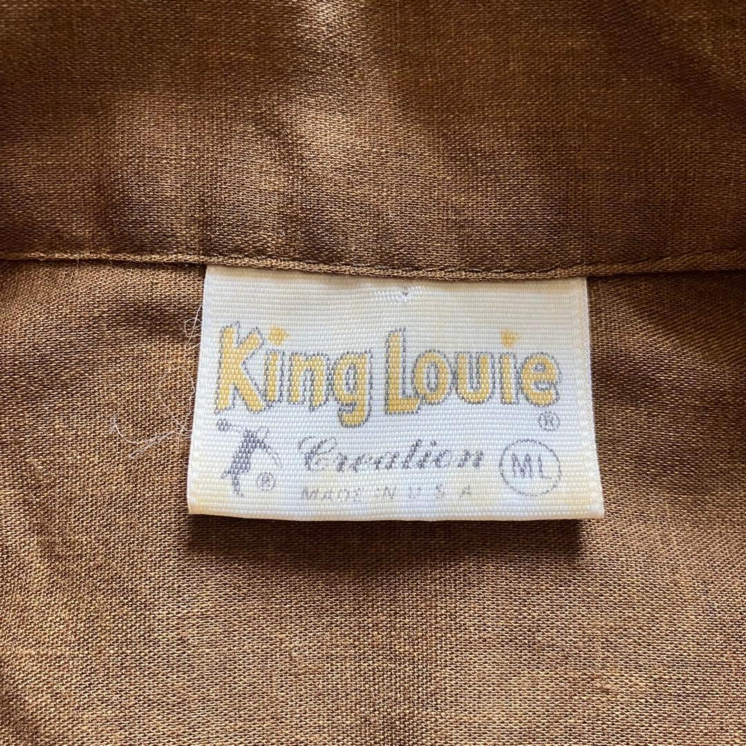 70's USA製 キングルイ チェーン刺繍 ボウリングシャツ 茶ベージュ L