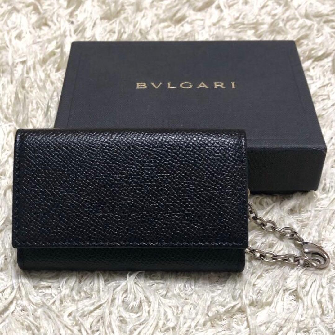未使用✨ブルガリ レザー　6連 キーケース ロゴ　チェーン付　ブラック メンズ