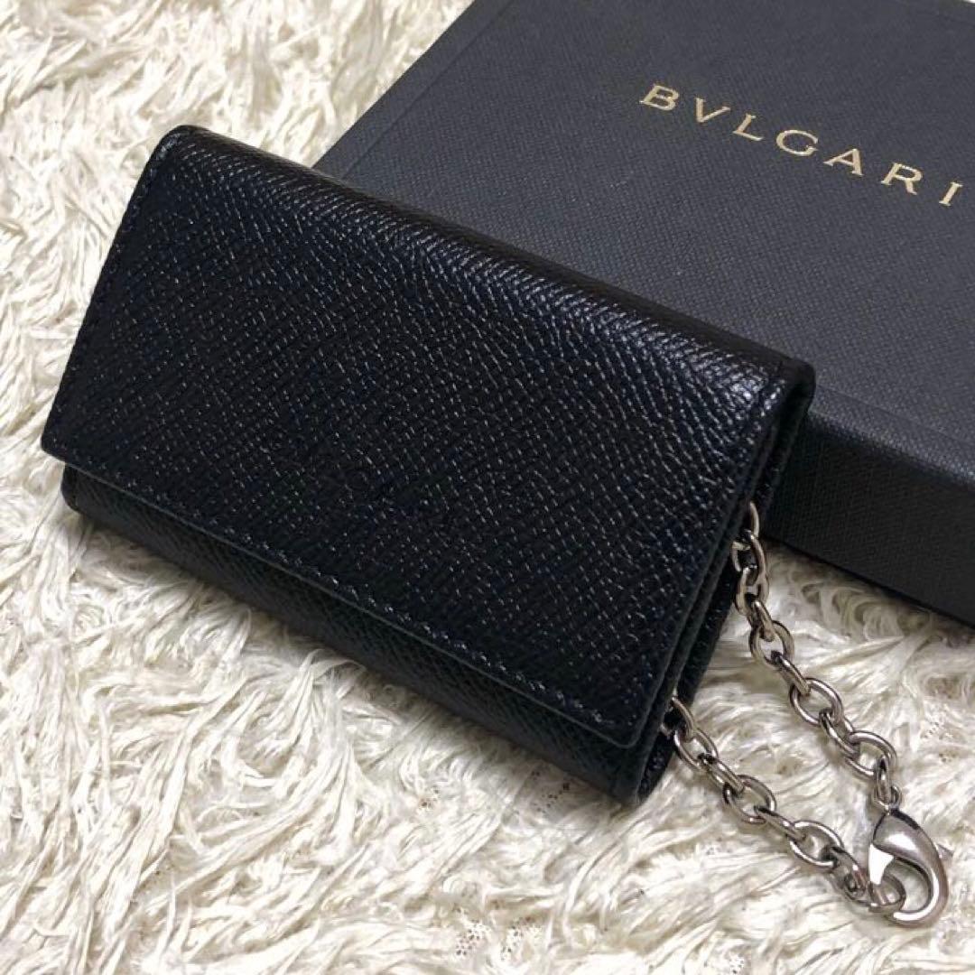 未使用✨ブルガリ レザー　6連 キーケース ロゴ　チェーン付　ブラック メンズ