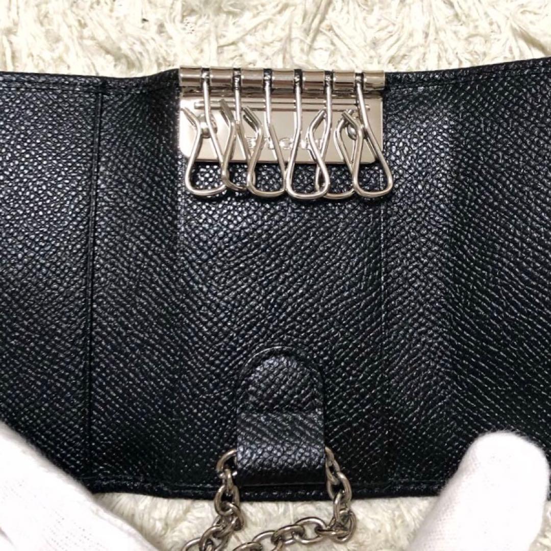 未使用✨ブルガリ レザー　6連 キーケース ロゴ　チェーン付　ブラック メンズ