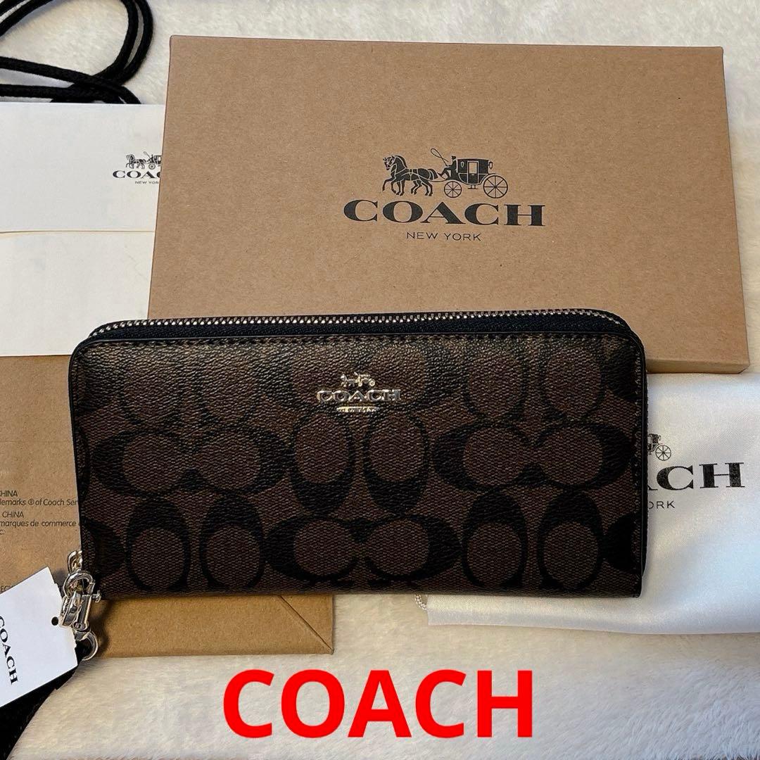 【COACH】長財布 マルチカラー ロゴ おしゃれ 財布 男女兼用 ストラップ付