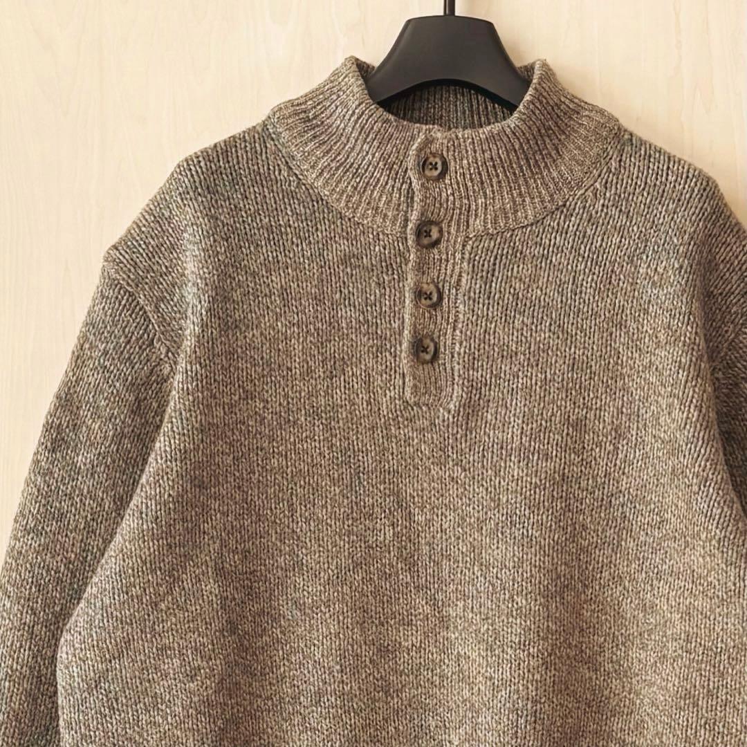 エルエルビーン　ラムウール　ハーフボタンニット　ハイネック　メランジ