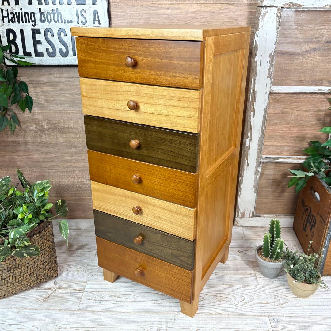 訳あり品【123】ナチュラルウッド桐材無垢木製カラー多引き出し7段チェストタンス