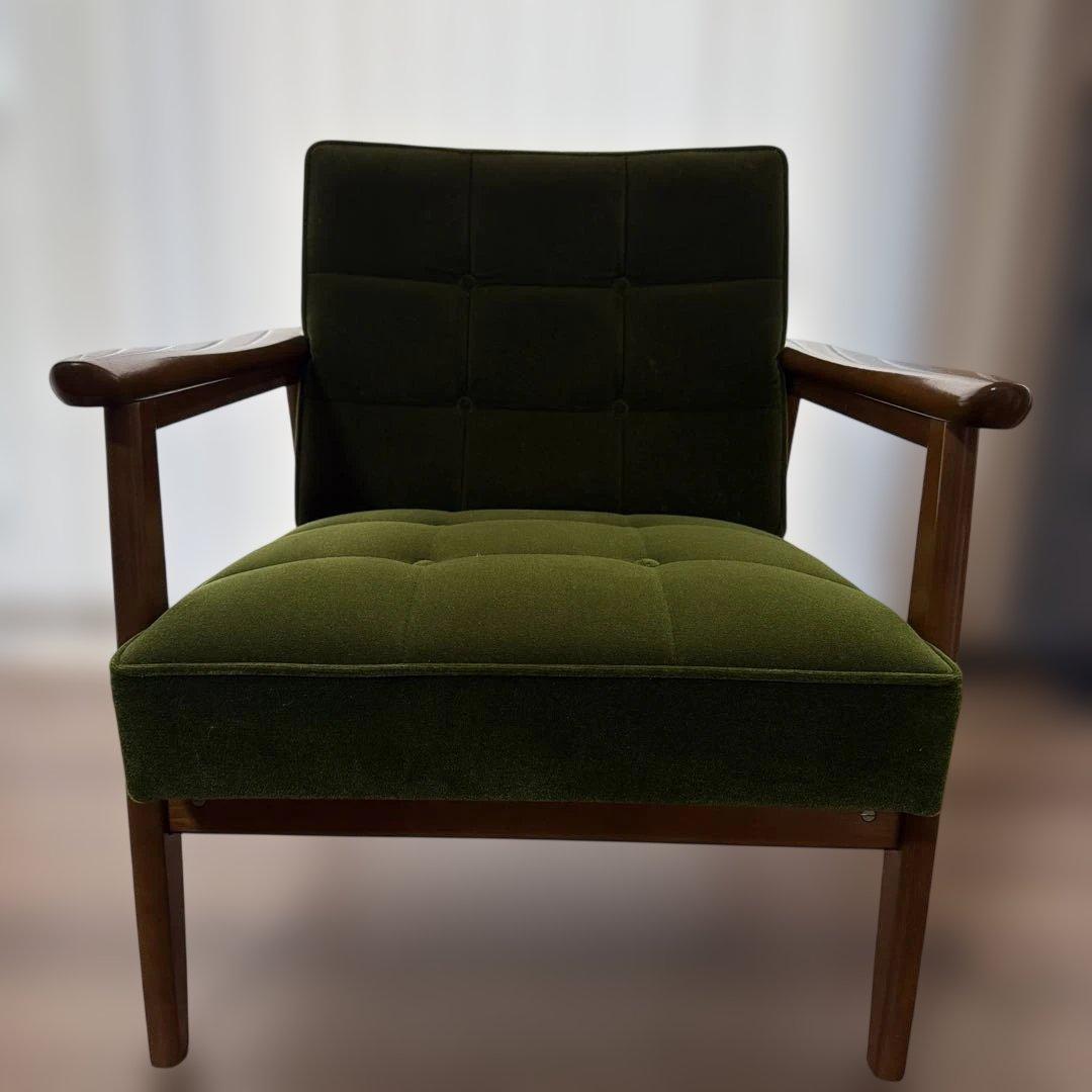 【座面のみ張替済】カリモク60 Kチェア 1シーター モケットグリーン（正規品）