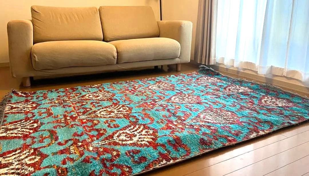 SALE【新品未使用】アスプルンド　ターコイズ 花柄 ラグ 約140x200cm