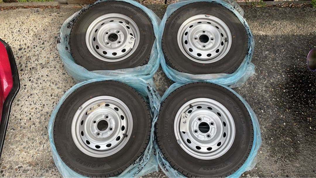 朝*奈様 ヨコハマiceGUARDスタッドレス鉄チン4本set145R12-80