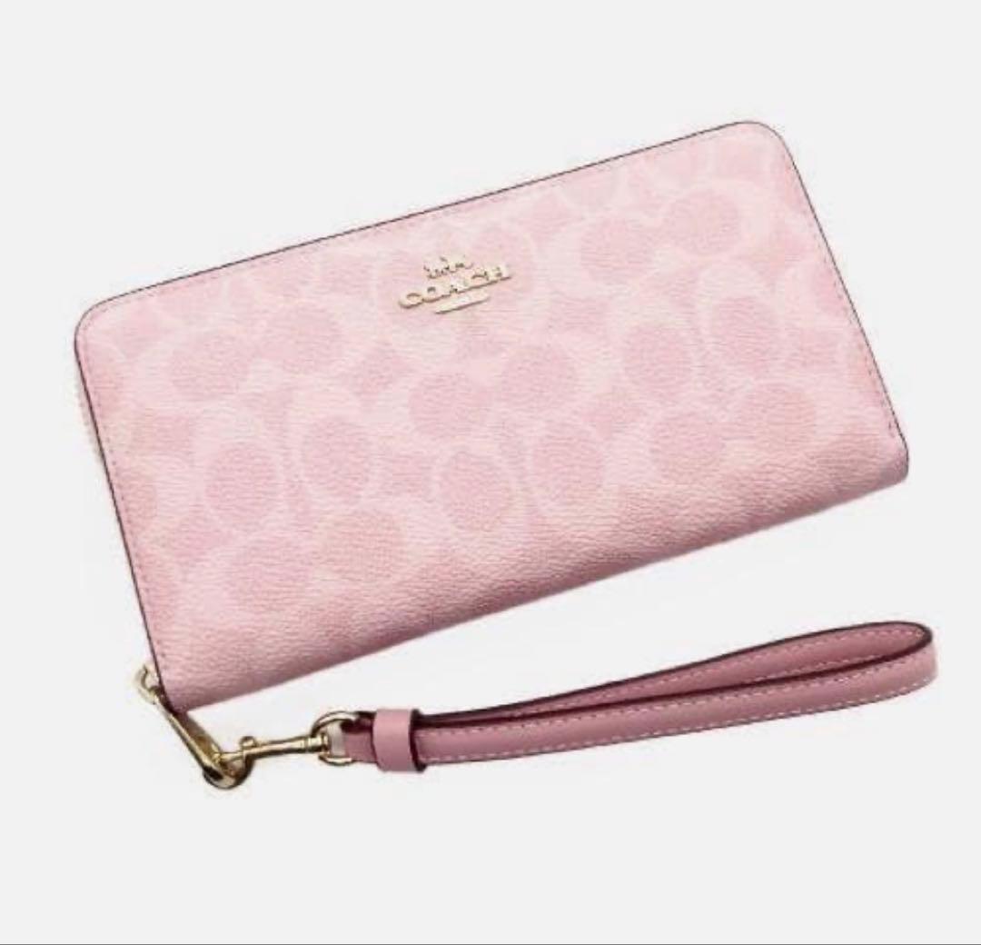 COACH コーチシグネチャーレザーラウンドファスナー長財布