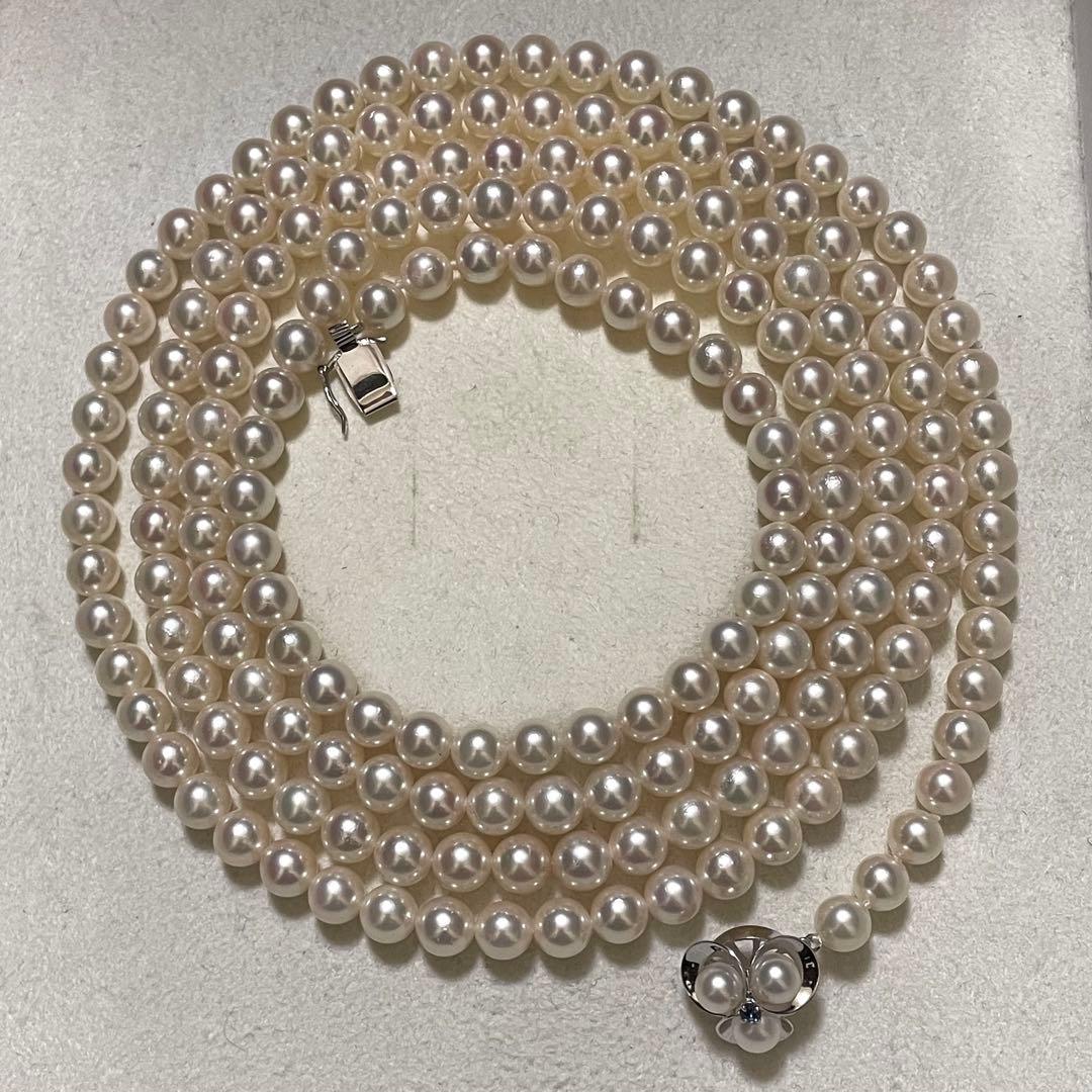 【K14WG✨3連】 あこや真珠 ネックレス125cm パール 2連 サファイヤ