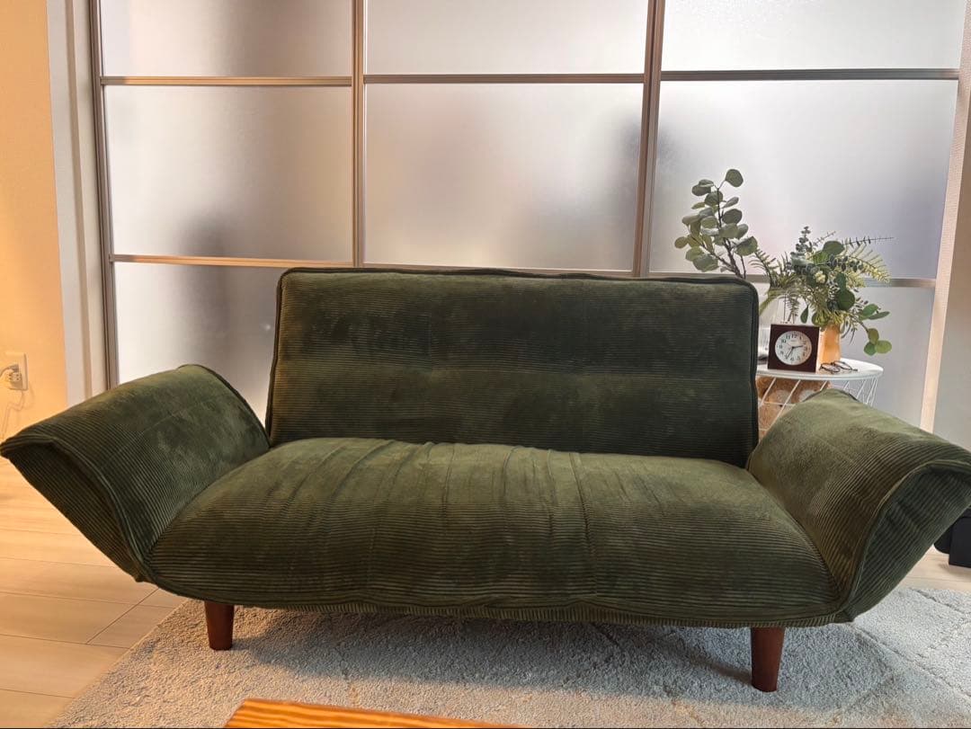【chopper様用】コーデュロイ調ソファ 2人掛け／モスグリーン