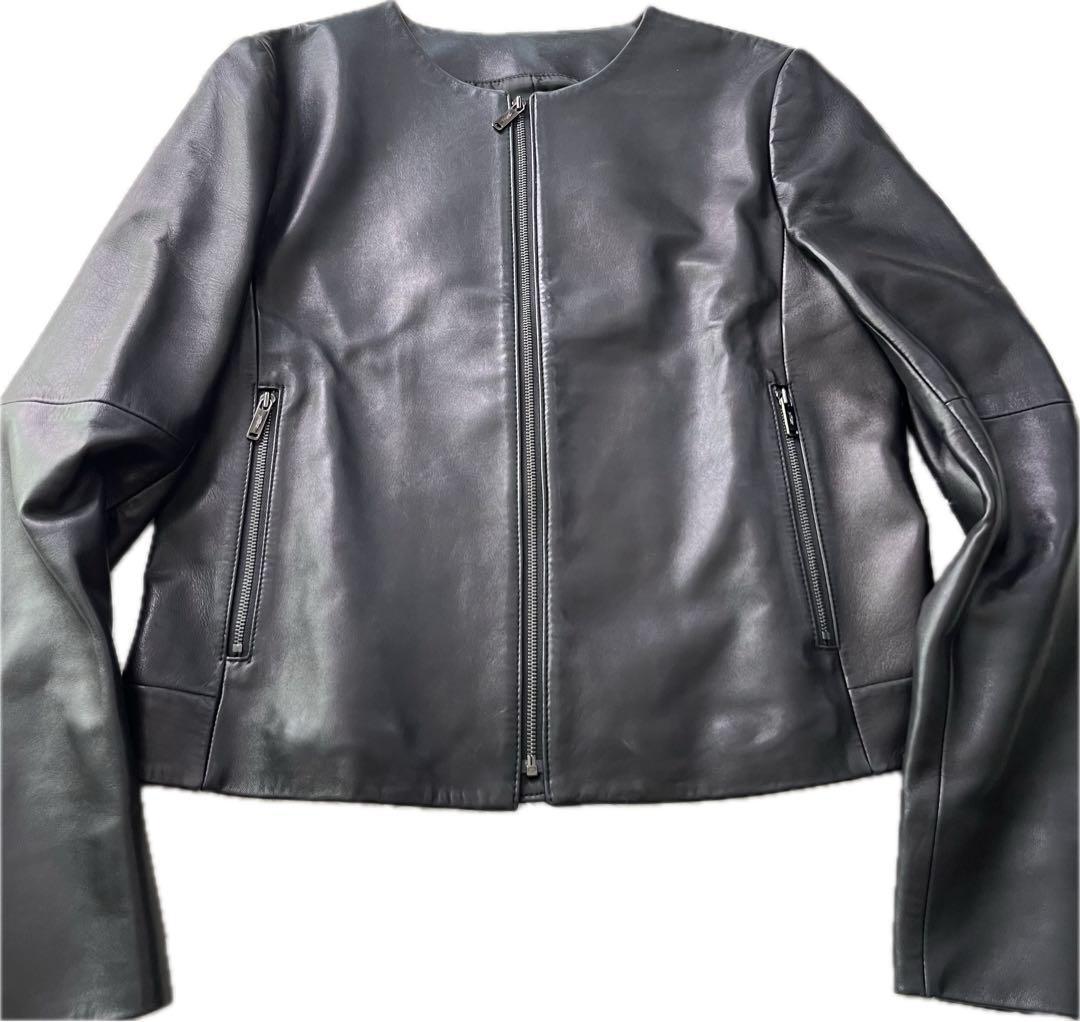 マッキントッシュロンドン 羊革　ノーカラー　ライダースジャケット 黒　38