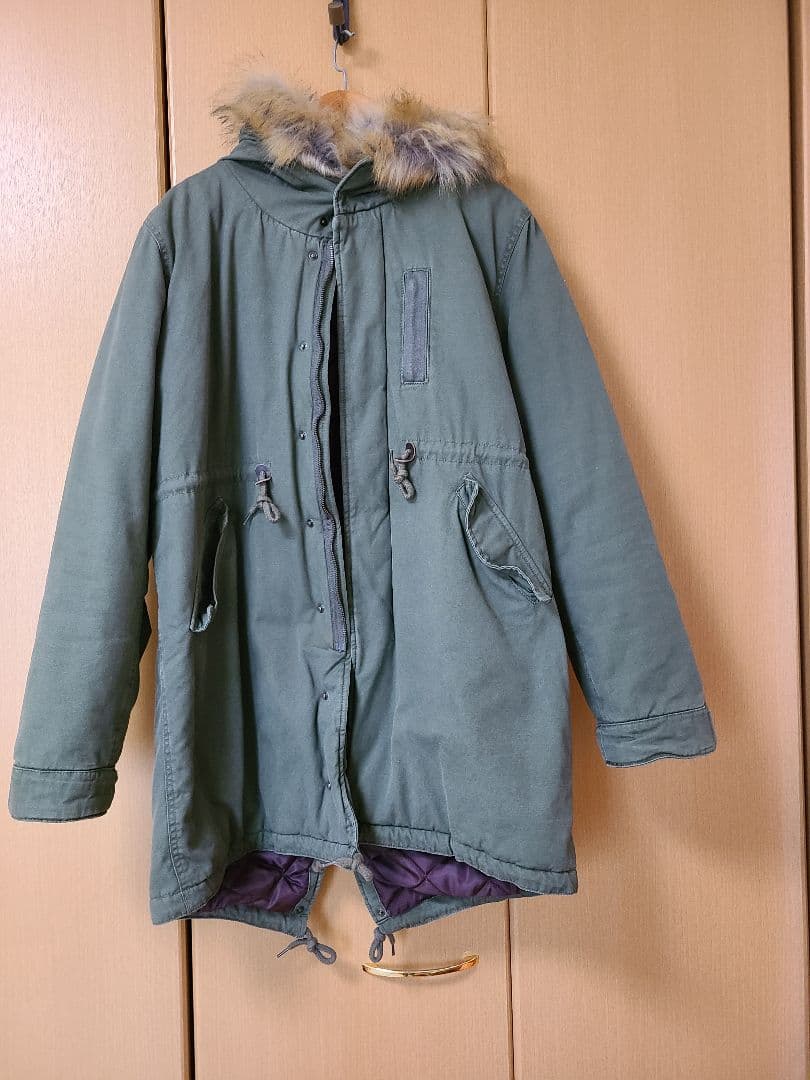 HIBECKカーキ色ファー付きモッズコート