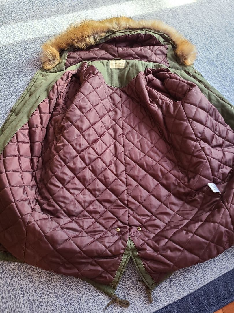 HIBECKカーキ色ファー付きモッズコート