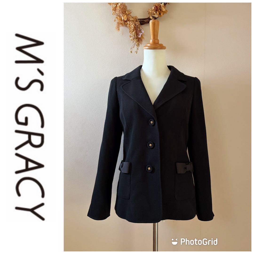 M'S GRACY ブラック 上品なテーラードジャケット 40 リボン可愛い
