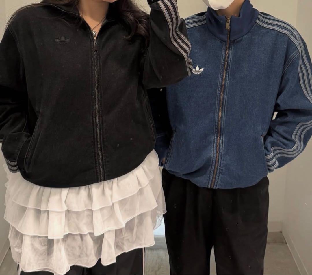 新品2XL】アディダス　デニムジャケットファイヤーバードトラック インディゴブル