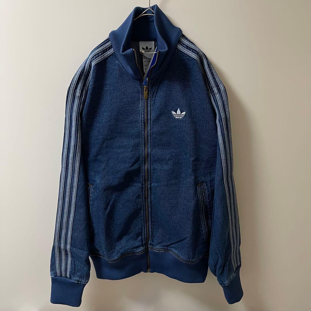 新品2XL】アディダス　デニムジャケットファイヤーバードトラック インディゴブル