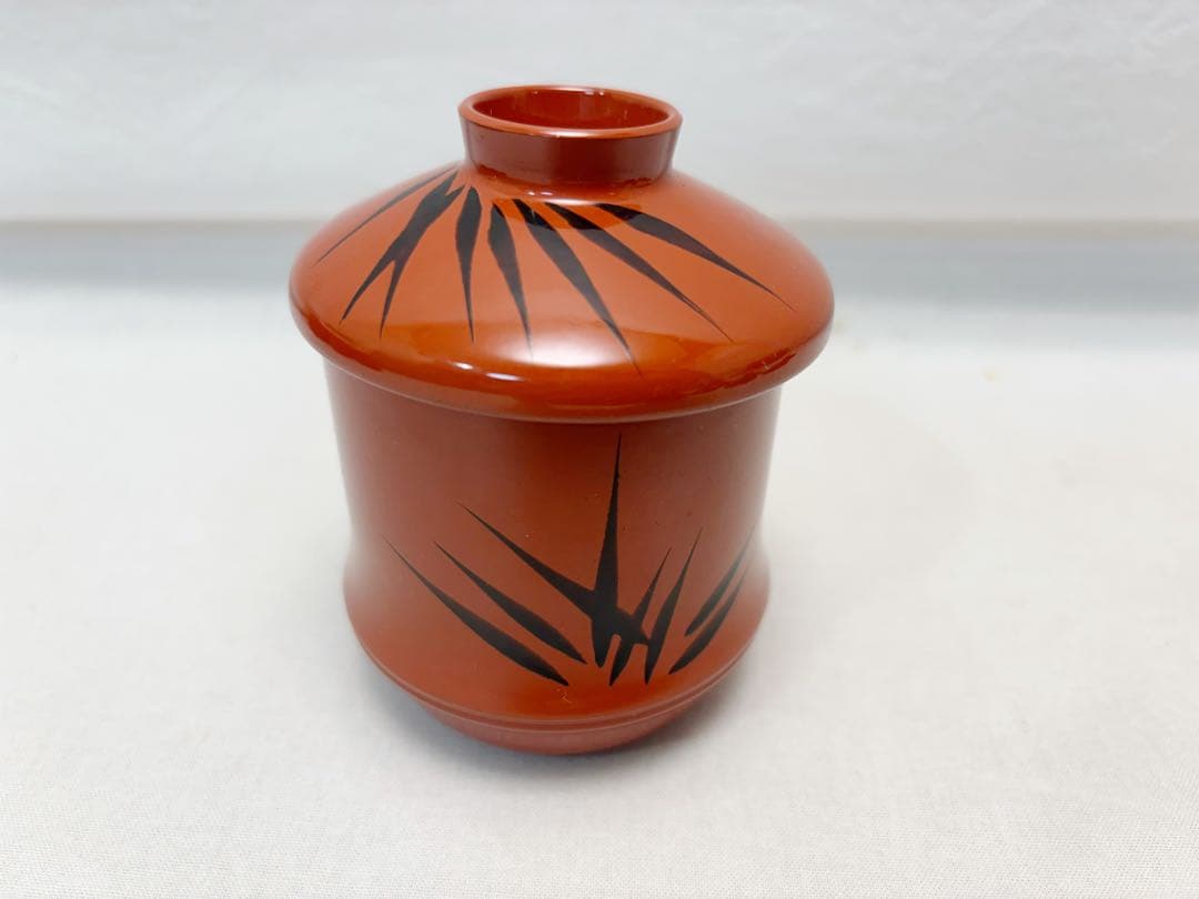 ほぼ未使用 懐石道具 朱塗 竹形黒竹蒔絵 箸洗い 十客組 内黒 小吸物椀 元箱