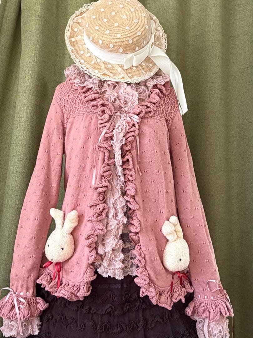 PINK HOUSE ピンクハウス　双子ウサギモチーフ付きピンクカーディガン