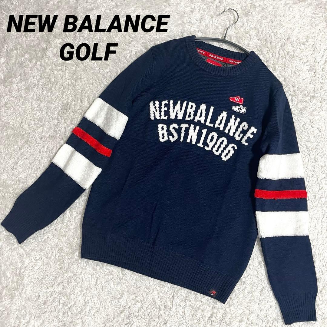 ニューバランス ゴルフウェア ニット セーター L相当 防風防寒 ビッグロゴ