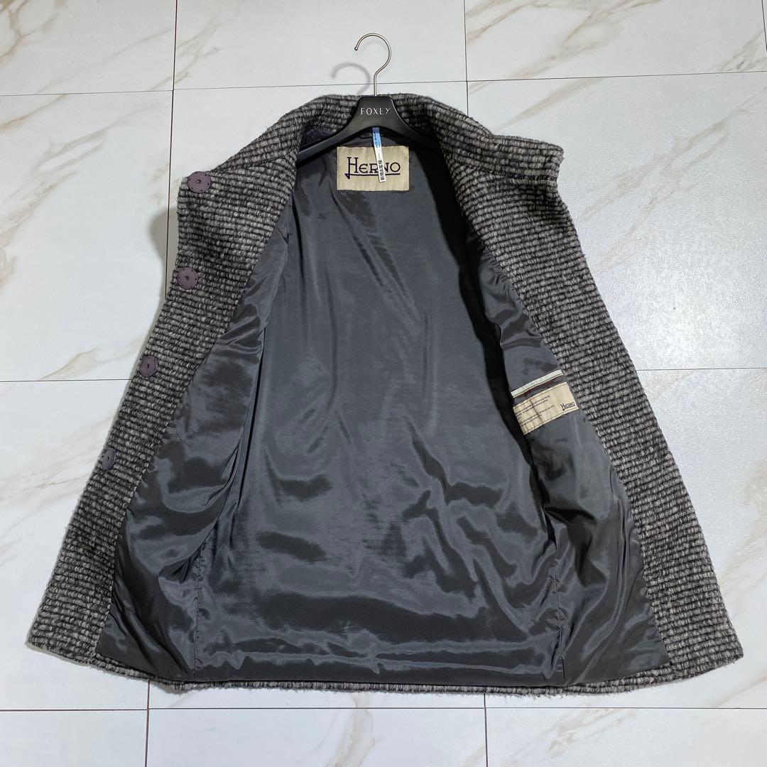 美品♡HERNO モヘヤウール シャギー 比翼ステンカラーコート 厚手生地