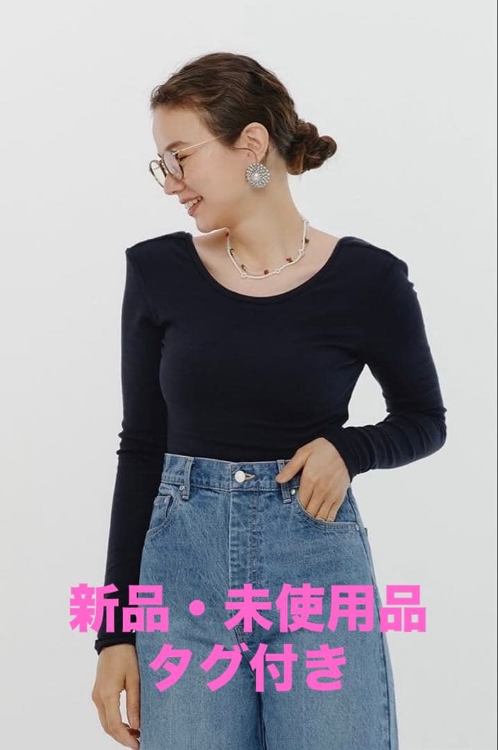 yori 24AW 肩パッド付きバックレスロンTee ネイビー38size