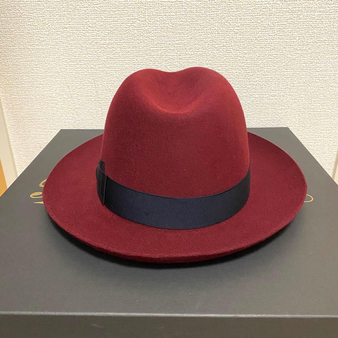 [未使用]Borsalinoボルサリーノラビット中折れハット59ワインレッド箱付