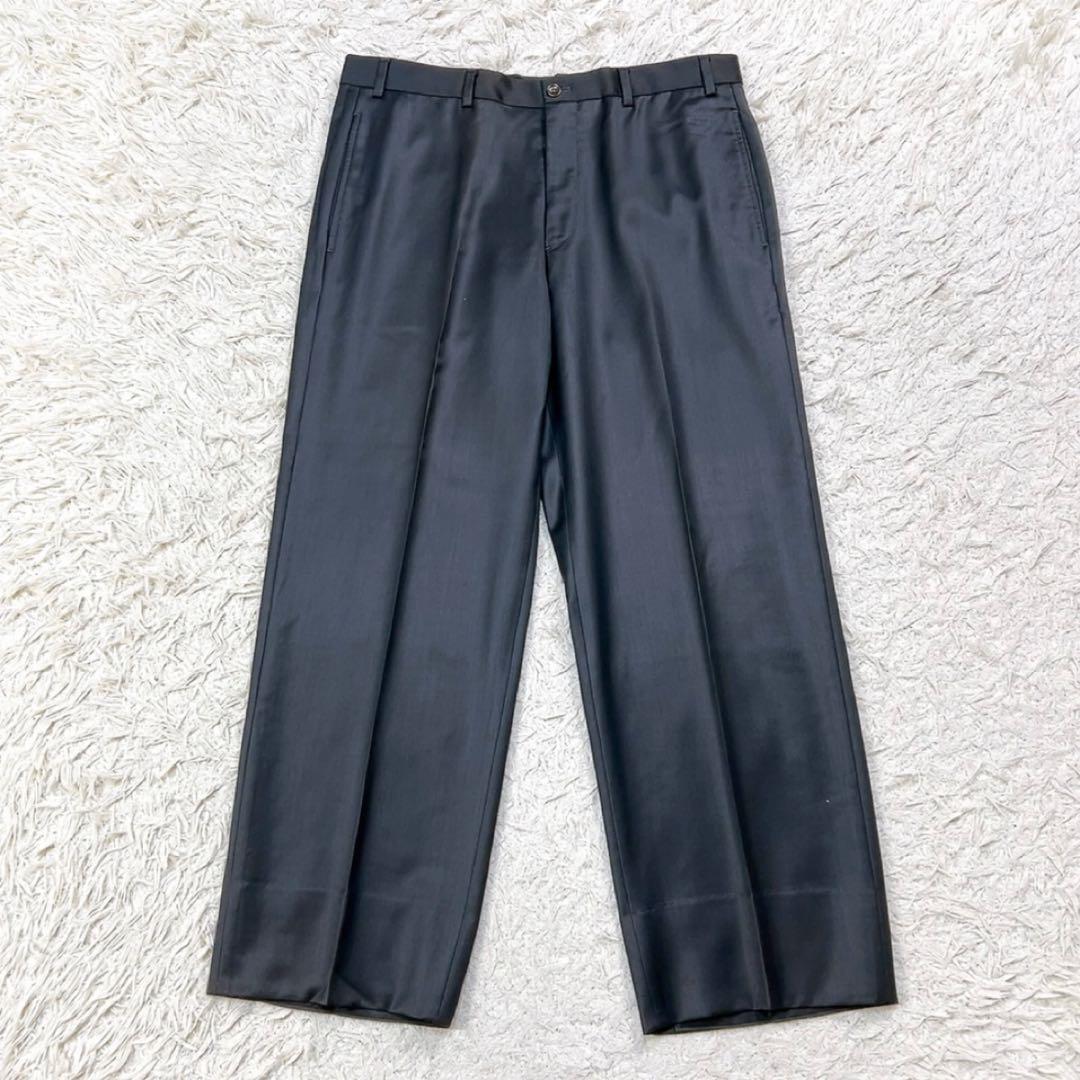 美品 アルマーニコレツォーニ ワイド スラックス 48 ダークグレー 光沢あり
