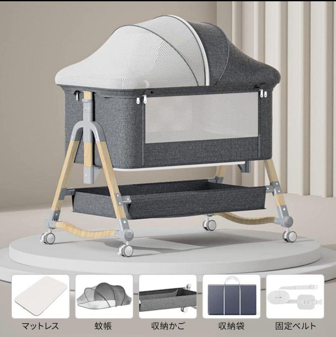 Oqhvup ベビーベッド 折り畳み ハイローベッド ベージュ