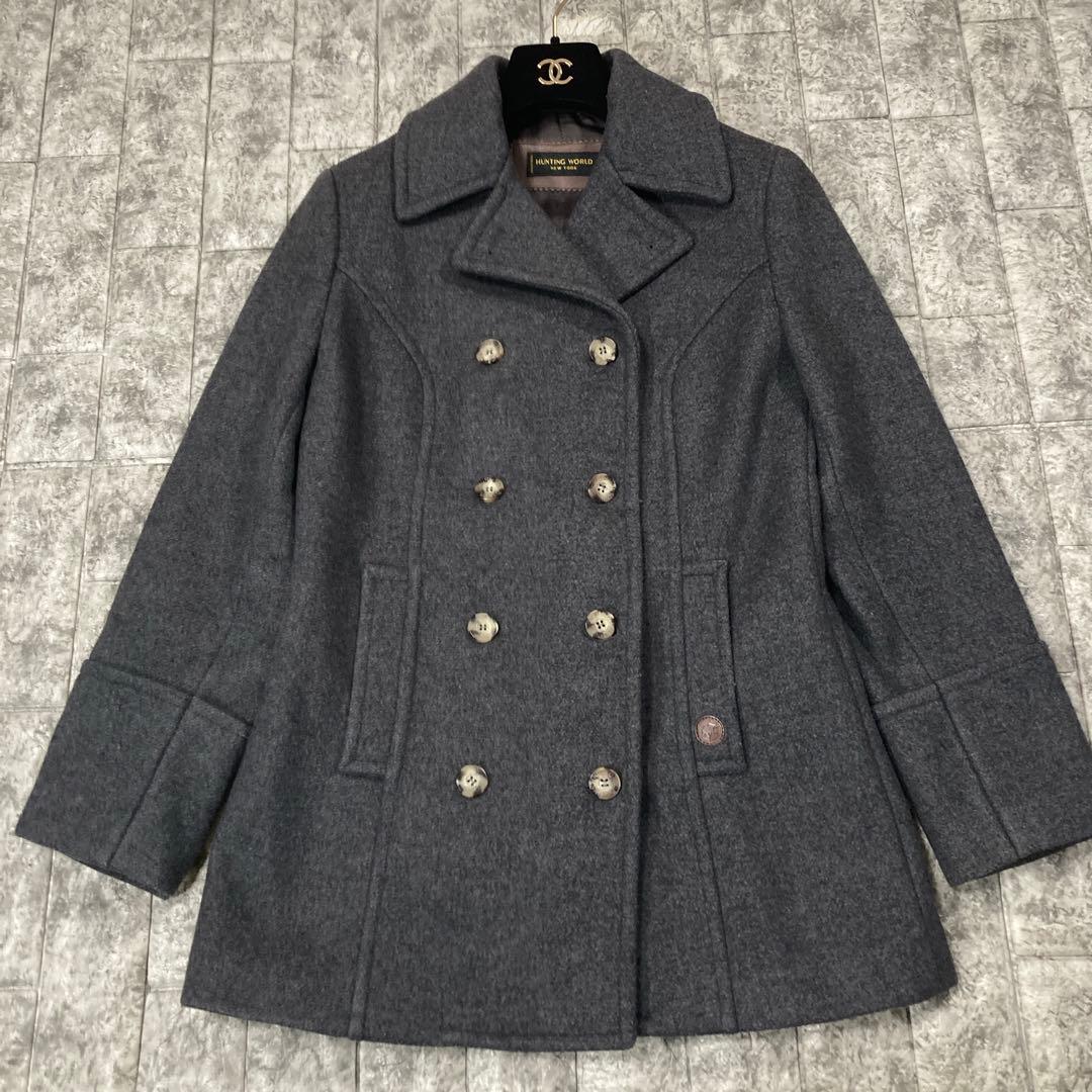 NU　HUNTING WORLD ウールコート　ロゴレザー　イタリア製
