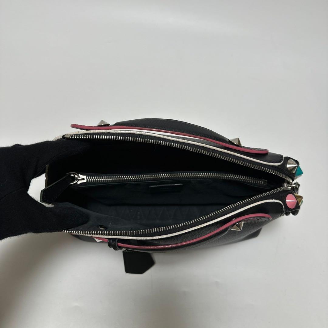 k96【美品】保存袋付　フェンディ　ビジュー　黒　バイザウェイミディアムハンド.