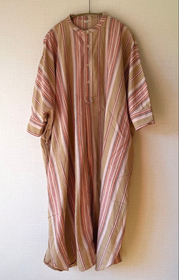 45R インドミニヘリンボンストライプのビッグシャツドレス フリーサイズ