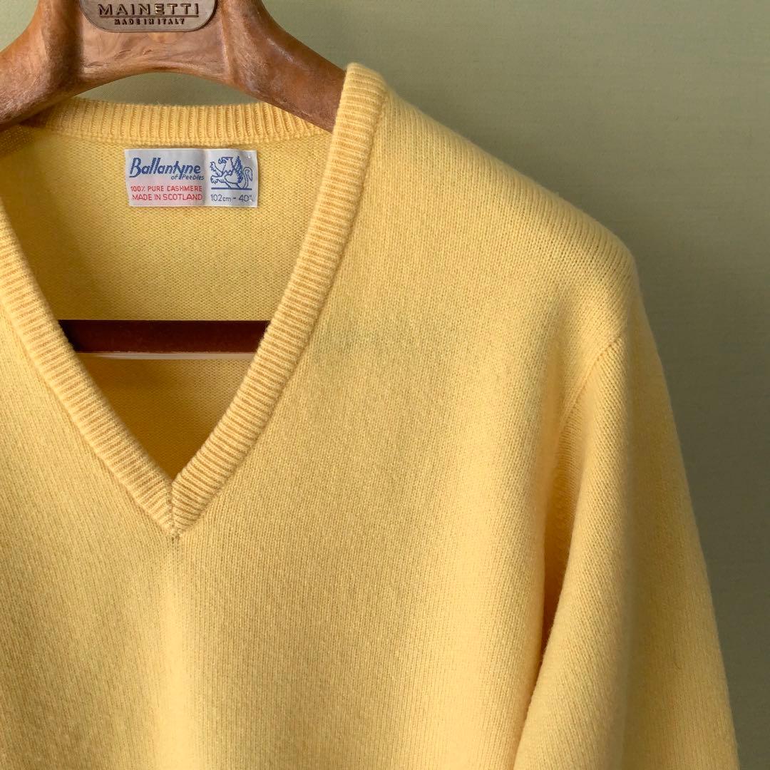 Ballantyneバランタイン カシミヤVネックニット 40 英国製 イエロー
