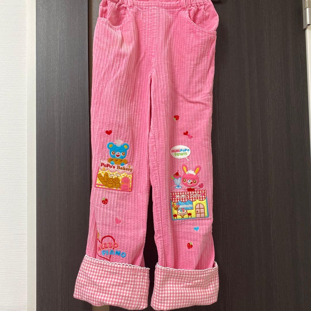 メゾピアノ　刺繍とアップリケのコーデュロイパンツ140cm