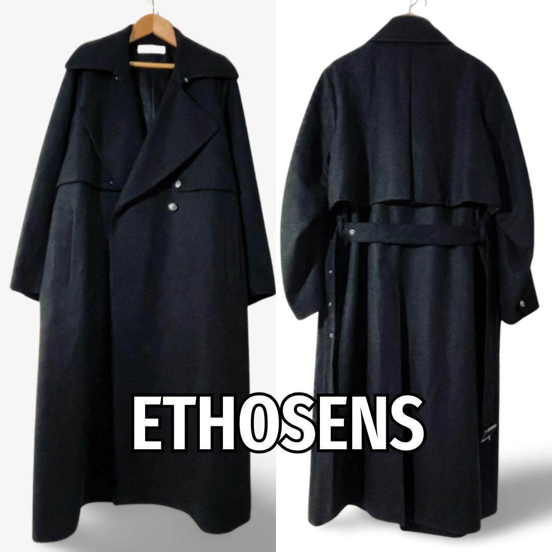ETHOSENS エトセンス ウール トレンチ コート ダブル ブラック