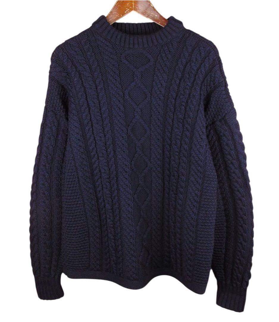 英国製/ガンジーウーレンズ/ケーブルニット ネイビーセーター
