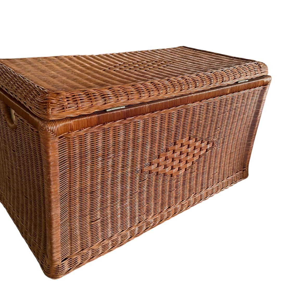HR816 籐　ビンテージ　ラタン 大型収納 トランク蓋付き収納