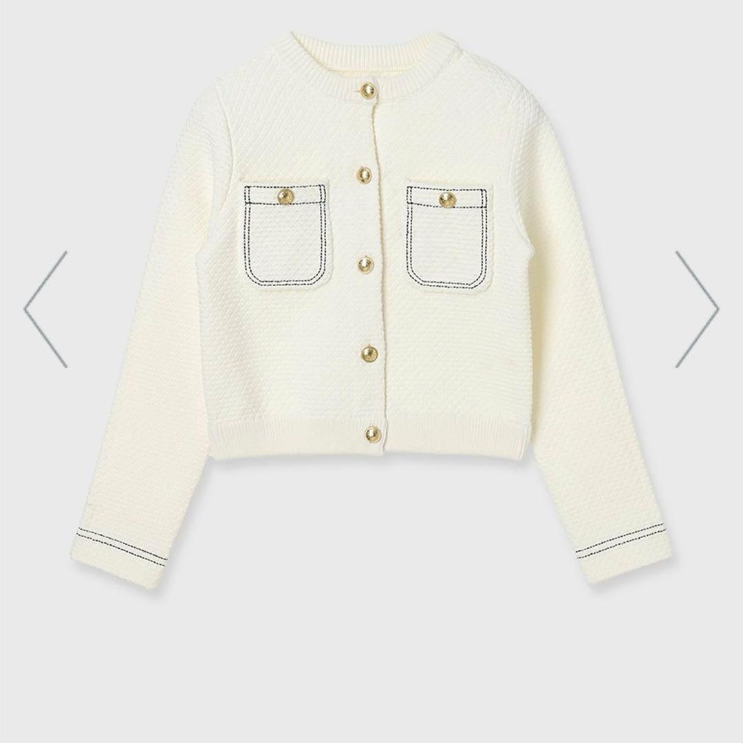 アニュアンノーカラーニットジャケット ホワイト 白 anuans S