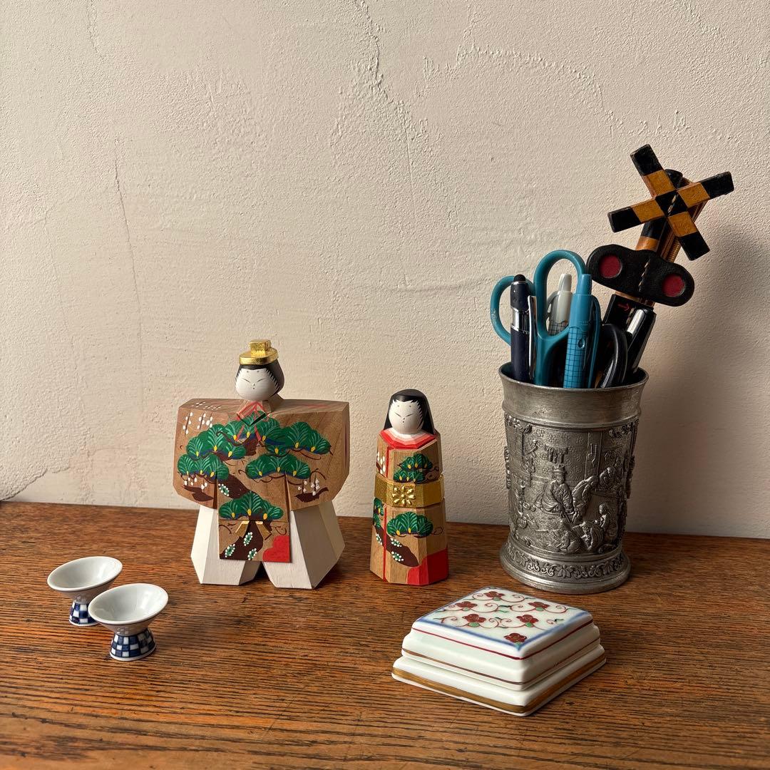 奈良一刀彫 木製 立ち雛 作家物 藤代光雄 創作雛 木彫り