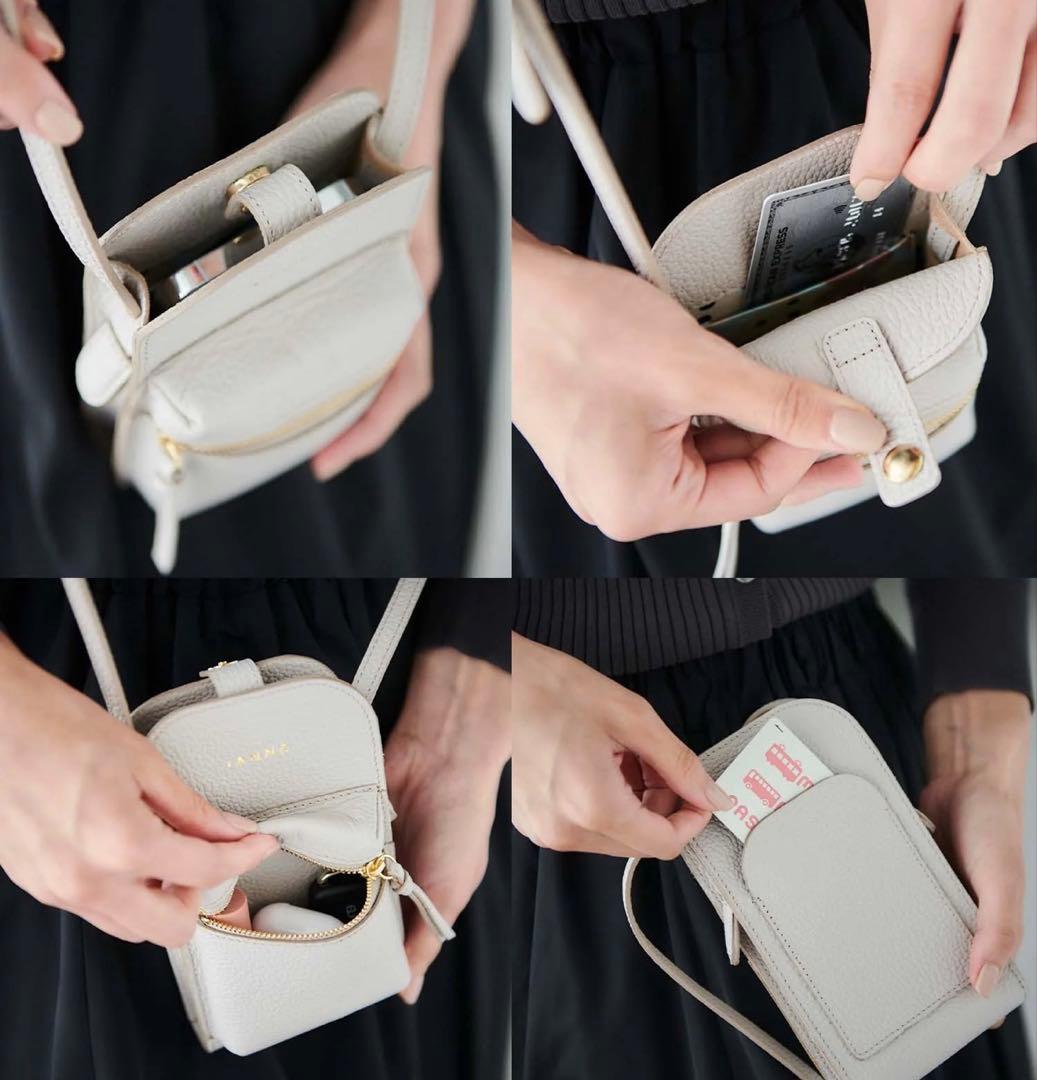 新品　アタオ　ATAO スマホポシェット　ラポシュ　白　本革　スマホショルダー