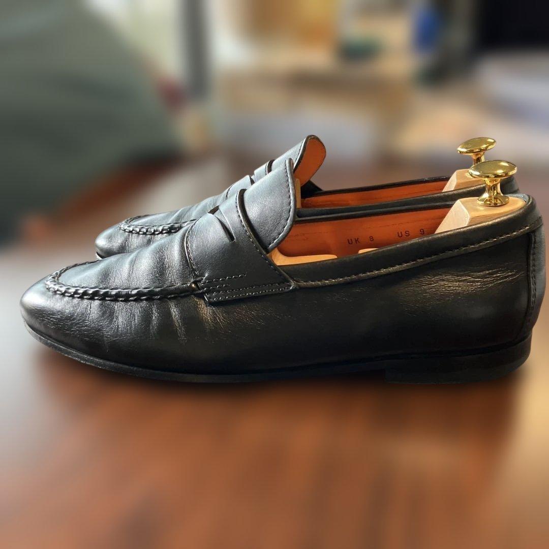 Santoni ブラック ローファー　UK8 箱、保存袋つき