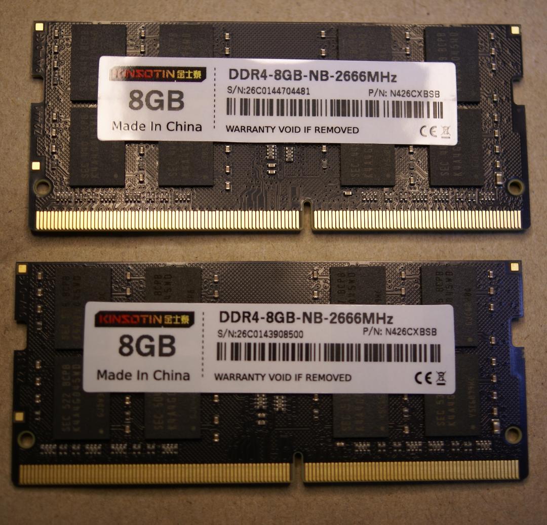 動検済み16GB(8GBx2)KINSOTIN SODIMM DDR4-2666