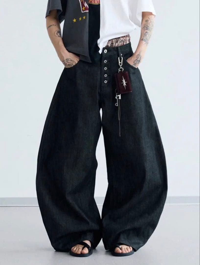 Peoplesense ブラックジーンズ ワイドパンツ