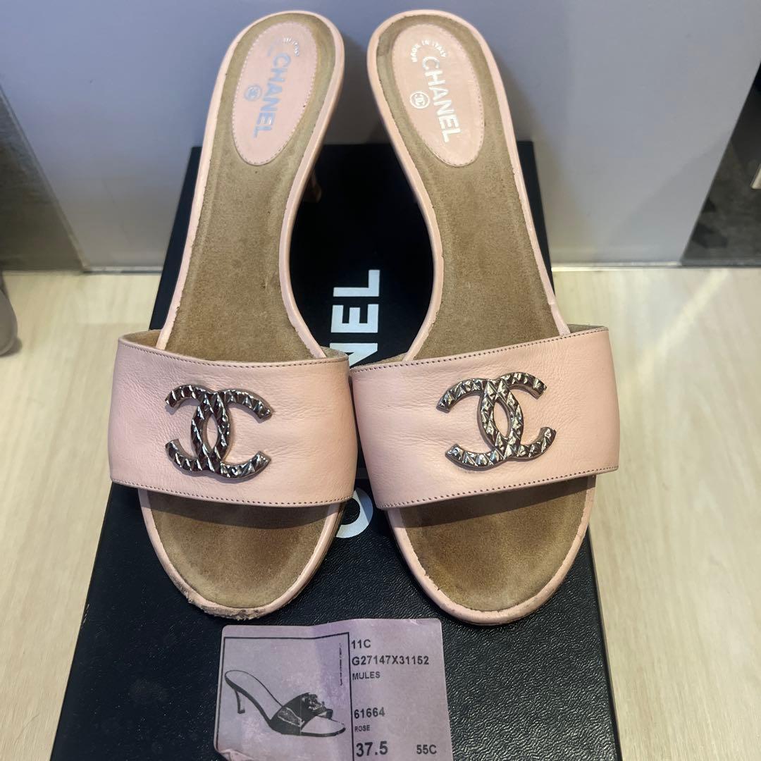 CHANEL シャネル　ピンク ミュール　サンダル 37.5 ココマーク