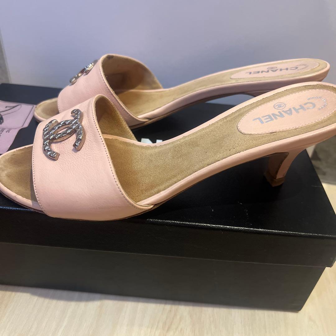 CHANEL シャネル　ピンク ミュール　サンダル 37.5 ココマーク