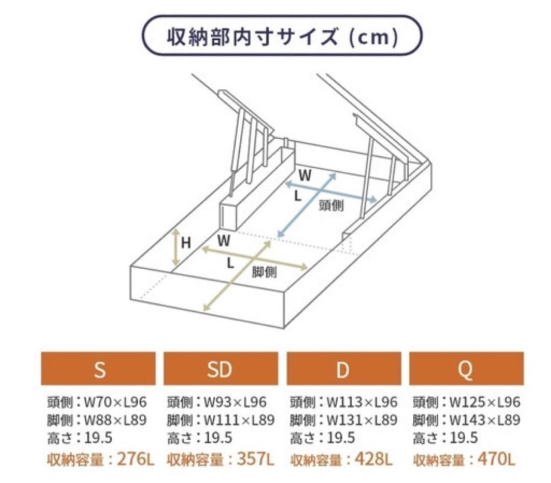 シモンズ　跳ね上げ式ベッドフレーム　深型　グレージュ